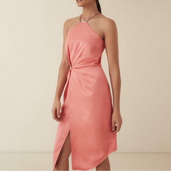 NWOT Reiss Halter Neck Dress Coral Pink Size 12 - Picture 3 of 12